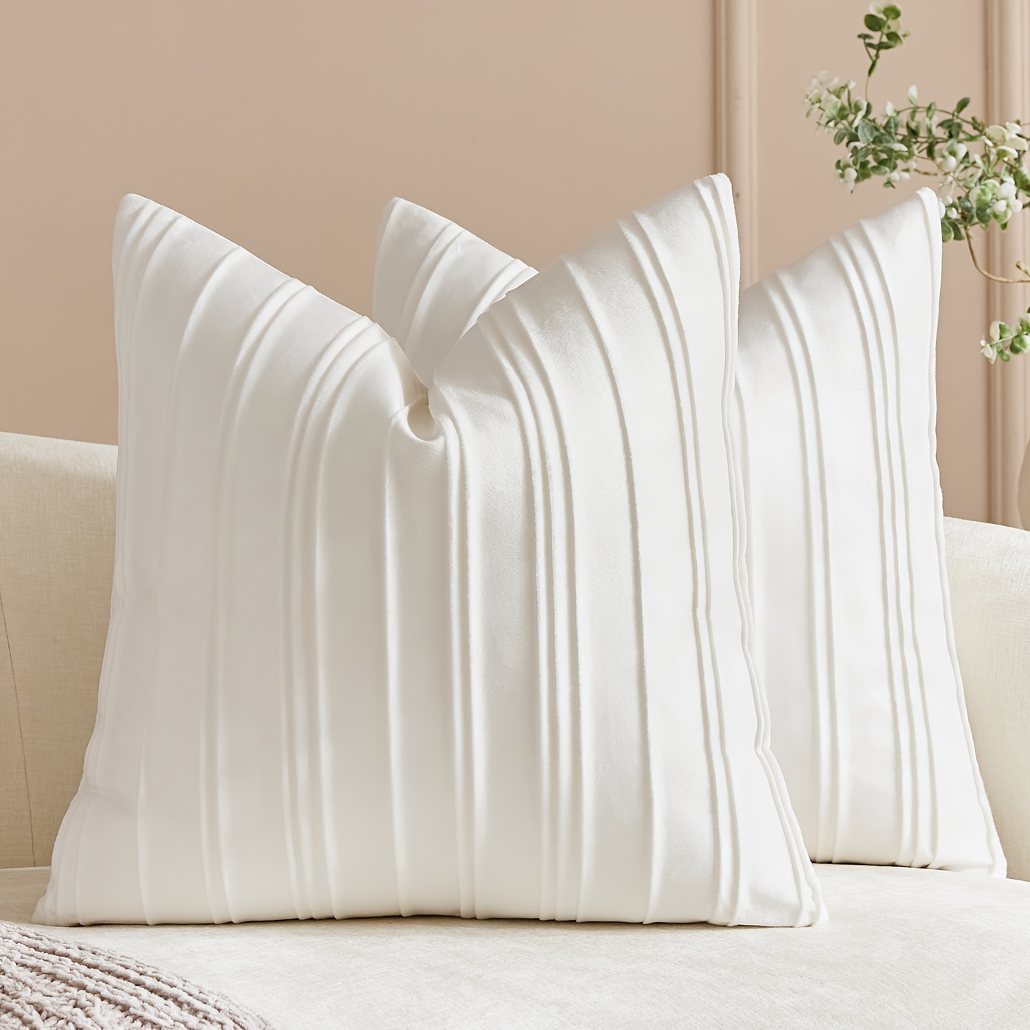 TEMU Lot de 2 housses de coussin décoratives en velours à rayures pour canapé, sofa, lit, décoration d'intérieur, décoration de chambre, motif floral