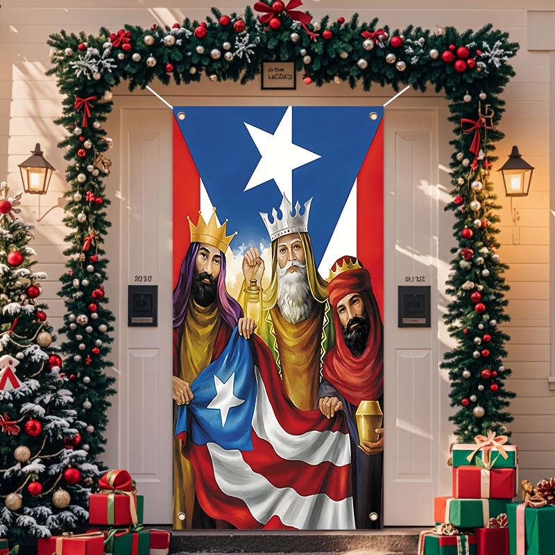 

2d Door Banner, 1pc Gate Flag - Polyester, 4 Holes For Easy Hanging, Design With Stars & Stripes Theme, Winter, Christmas, New Year & Outdoor Parties - 70x35 Inches