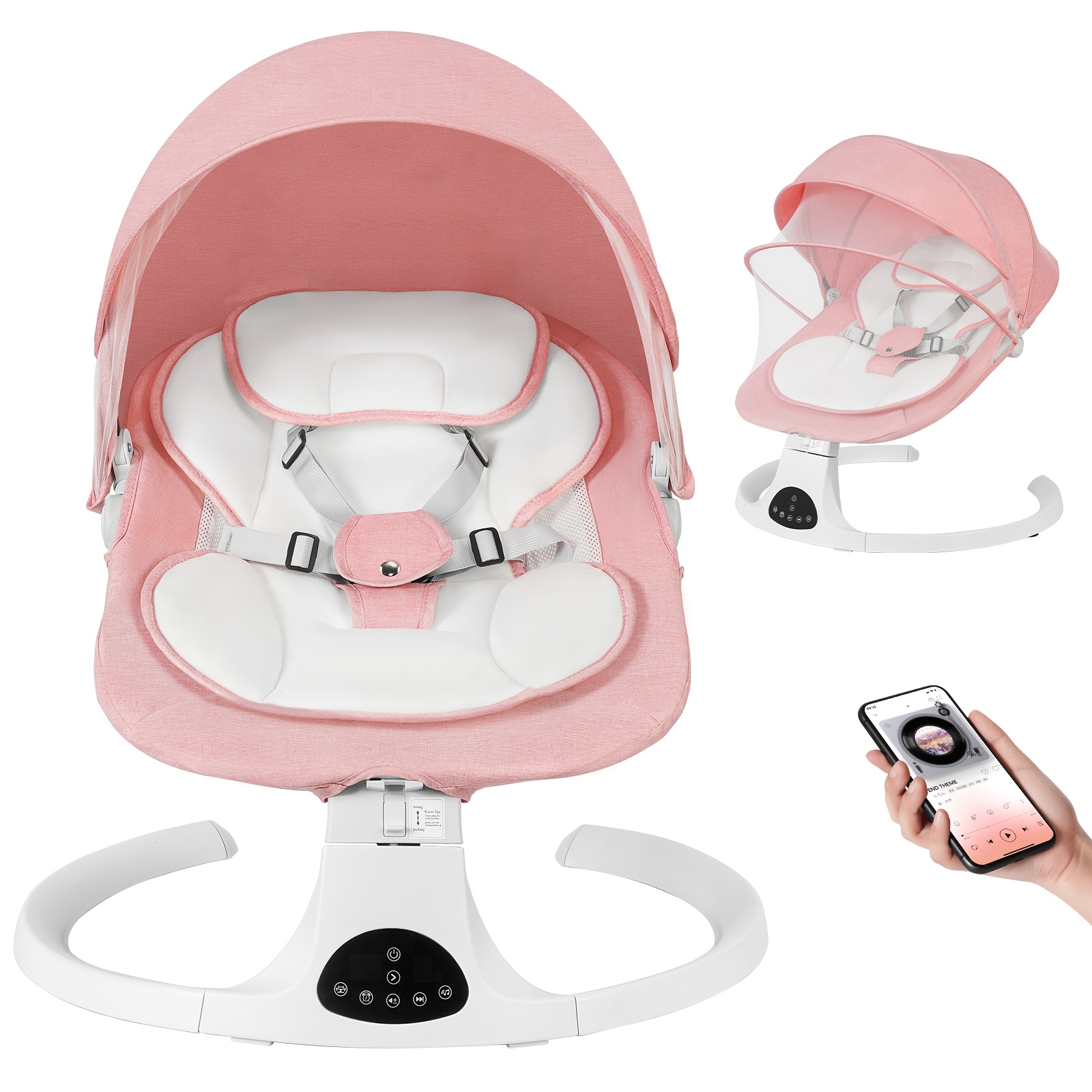 TEMU Baby Swing, 5 Different Swinging , 10 Songs, 15-point Safety Belt, Suitable For Indoor And Outdoor Use, Hands, With A Safety Belt, Lightweight,