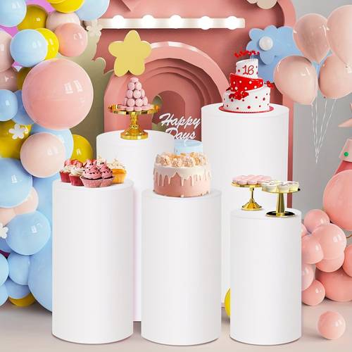Set, 3Pcs/5pcs Spandex Cylinder Stand Covers for Party, Flexible Cylinder Pillar Dessert Stand Cloth Covers for Party, Wedding or Birthday Event Decor, Only Cylinder Covers, Cylinder Pedestal Stands Not Included