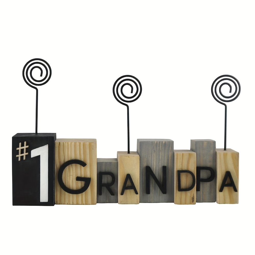 TEMU No.1 Grandpa Photo Clip, Wood Photo Frame Holder With Swirl Wire, Card Hoder, Table Picture Stand Table Card Holder, Picture Card Paper Note Clip, Perfect Father's Day Gift