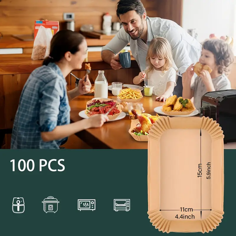 100pcs rectangle air fryer liner disposable paper pad that does not need to be cleaned baking pads without bleach multi purpose food baking paper pad suitable for ovens microwave ovens frying pan kitchen accessories kitchen baking tools Product details 1