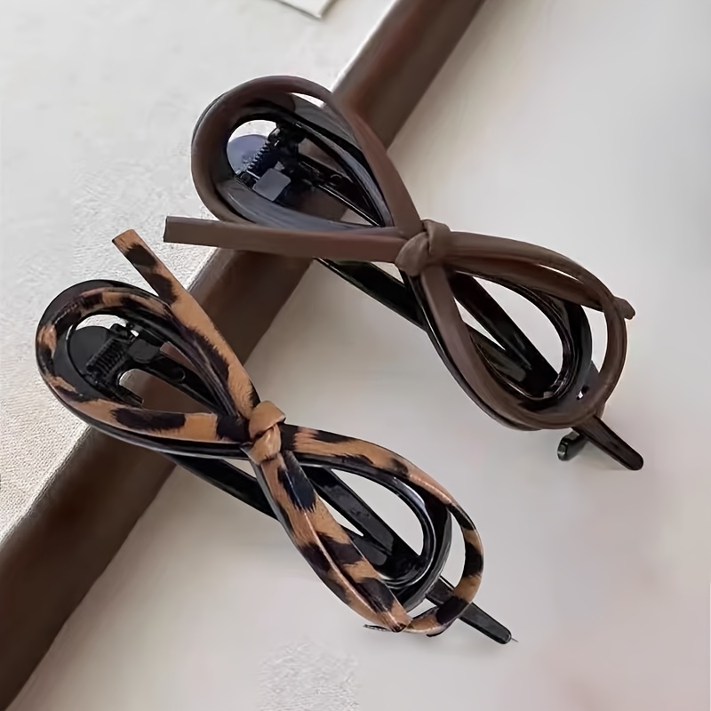 TEMU 2pcs Bow Hair Clip, Elegant Leopard Print Hair Clip, With A Delicate Feel, Suitable For Half Body Hairstyles And Buns. Bow Hair Clip, Formal