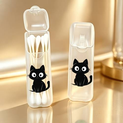 item picture 2pcs new cute black cat print portable travel swab storage box and dental floss storage box box only portable storage jewelry organization swab storage compact box lightweight box durable plastic sturdy construction swab storage
