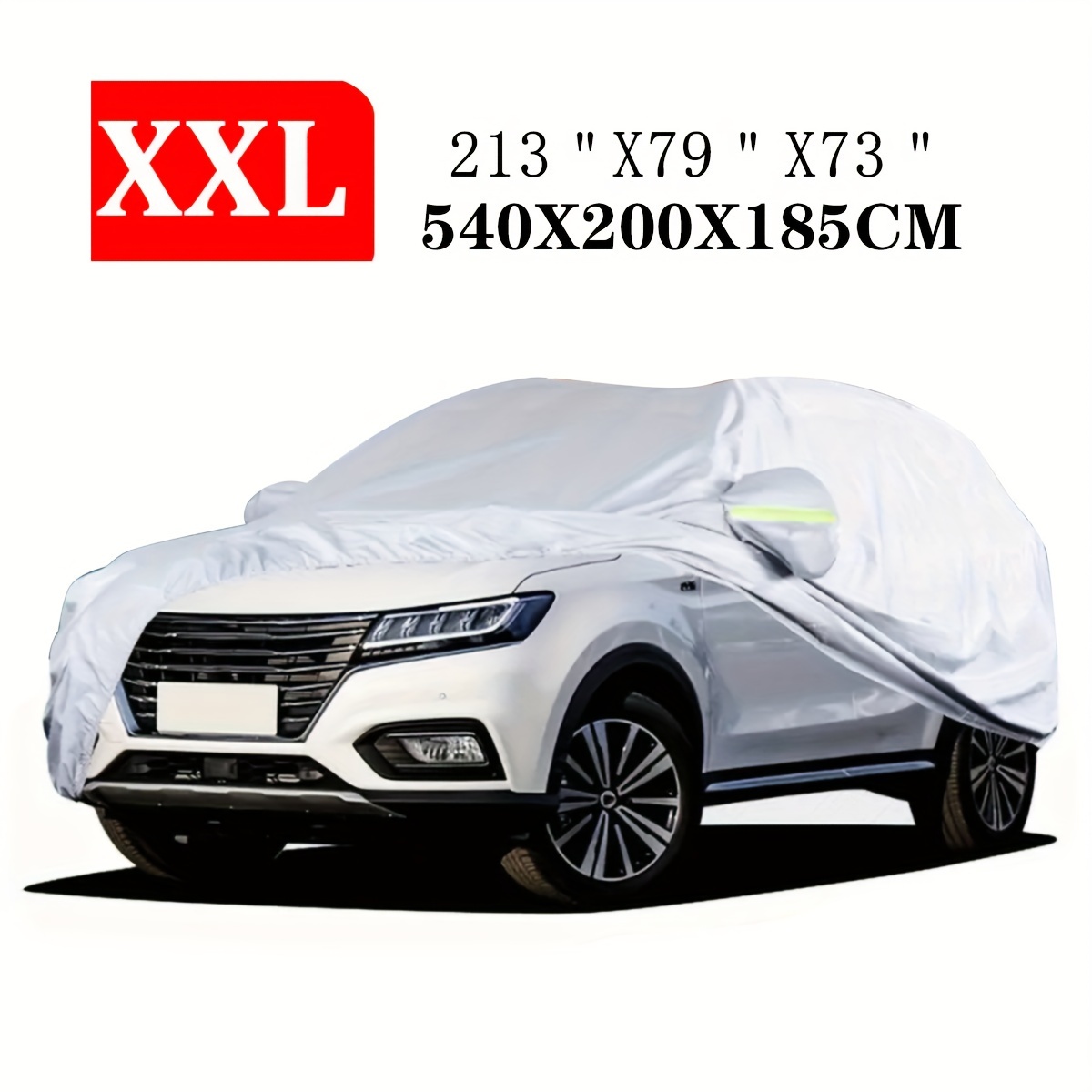 TEMU 190t High Quality Anti-scratch 3-layer Full Car Cover, Suv Universal, All Season Car Cover Waterproof Indoor Outdoor Snow, Dust And Uv Protection With Reflective Strip, Xl Xxl Silvery