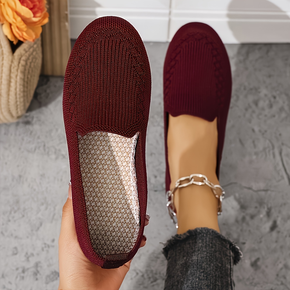 Women'S Purple Knit Loafers - Slip-On, Lightweight, Non-Slip Flat Walking Shoes, Casual All-Season Low Top Fabric Sneakers, PVC Sole and Fabric Insole, Comfortable and Breathable, Allseason Loafers | Casual Loafers | Comfortable Footwear, Loafer Sneakers