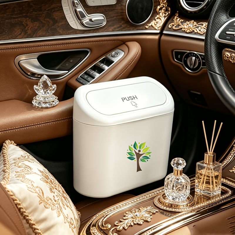 item picture 1pc universal car trash bag with tree and human trunk and leaves print multi functional car mounted microfiber trash bag car seat back and door hanging storage box   open   sealed garbage storage bin car trash can