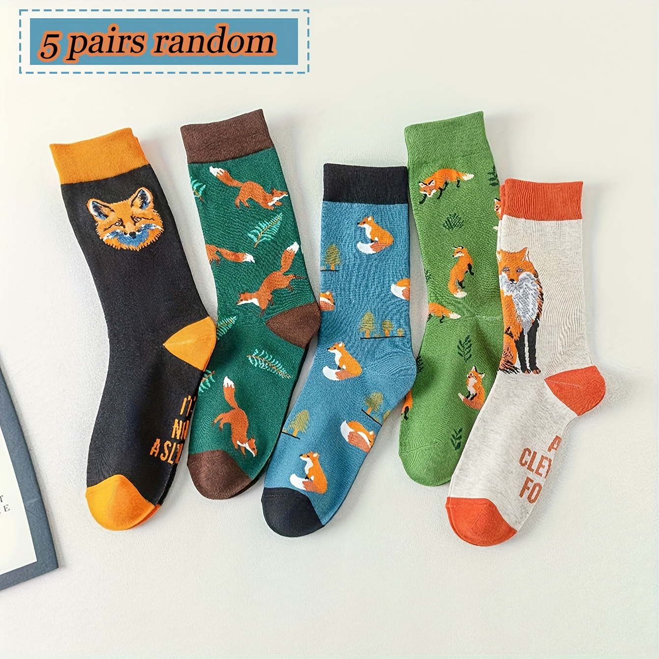 

Lot de 5 Chaussettes pour Femme avec Design Renard Mignon, Mélange de Polyester Respirant, Lavage à /