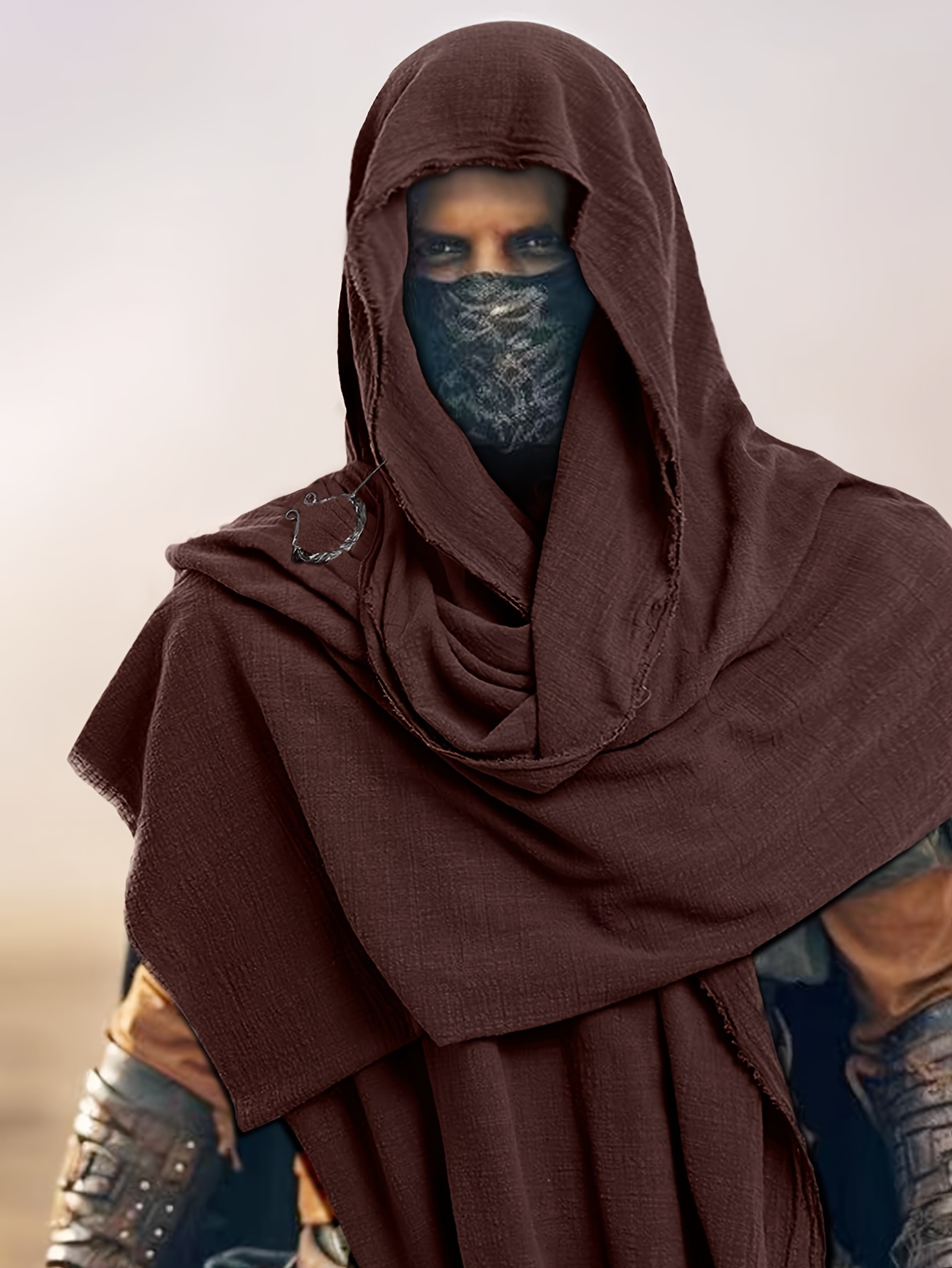 Medieval Hooded Cloak Shaman Shawl Post Apocalyptic Wrap Scarf Cowl  Hood Cape Viking Renaissance Costume