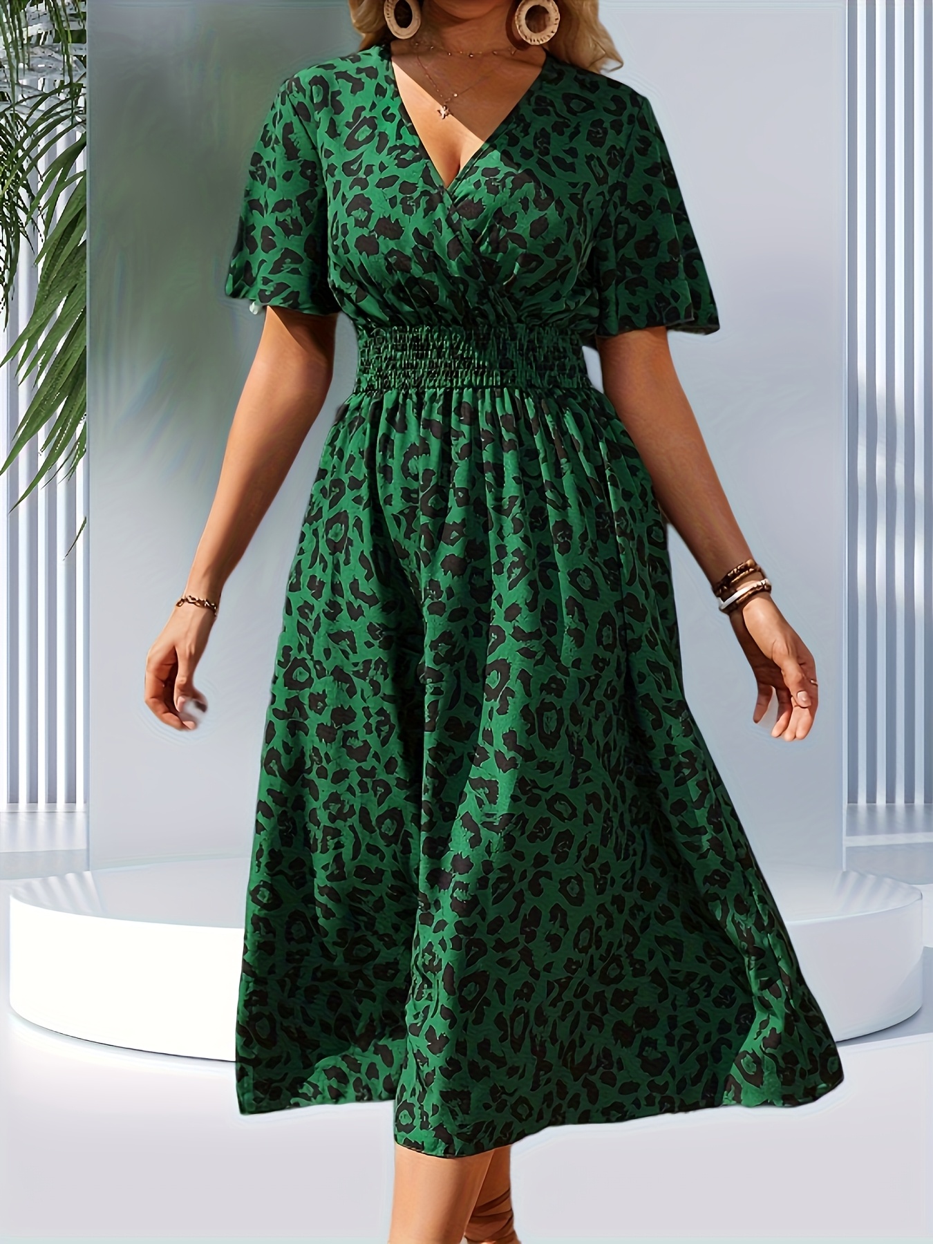 womens camouflage print v neck a line dress short sleeve - Temu Mauritius