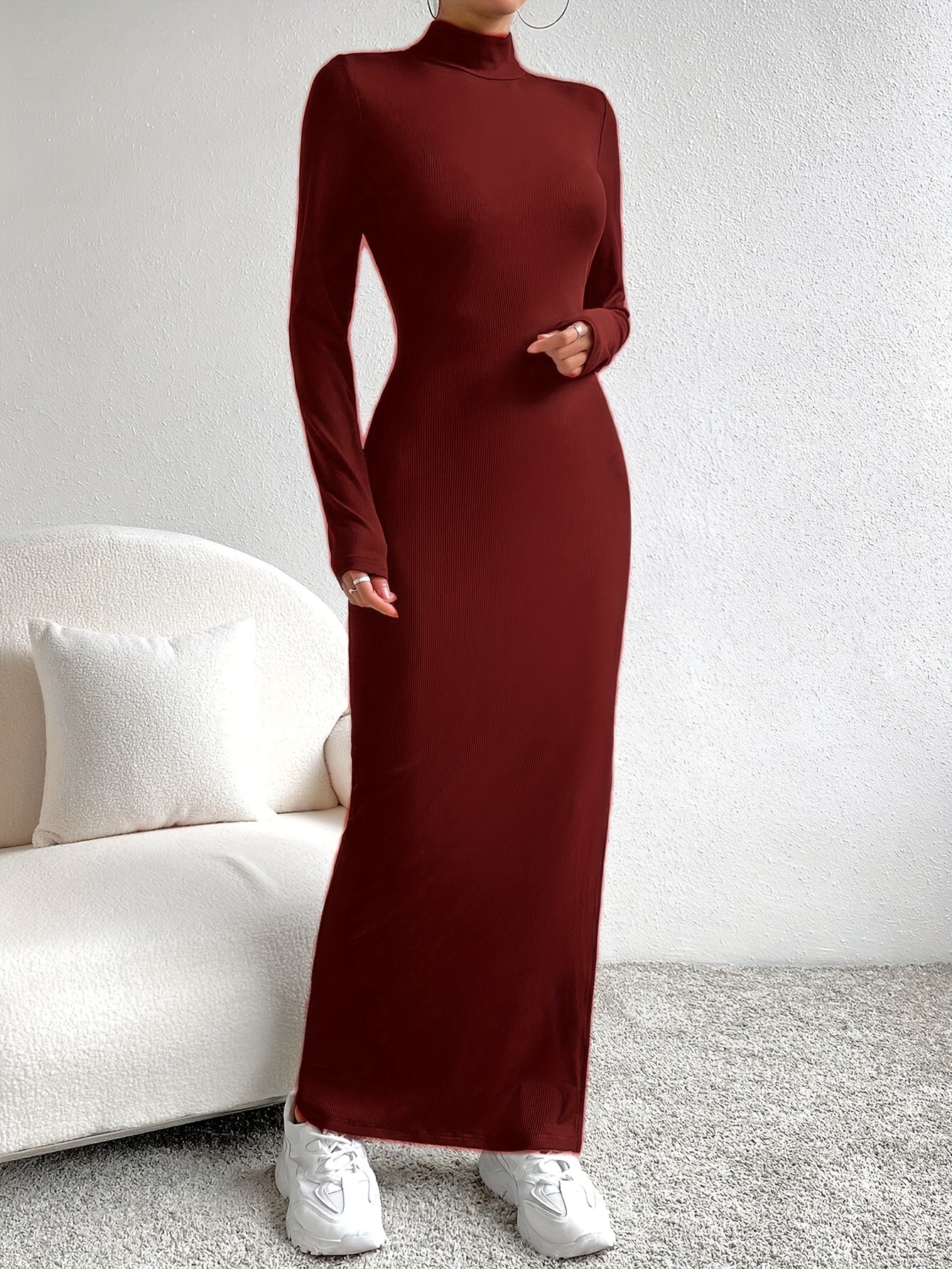 1pc elegant polyester bodycon midi dress women solid color - Temu