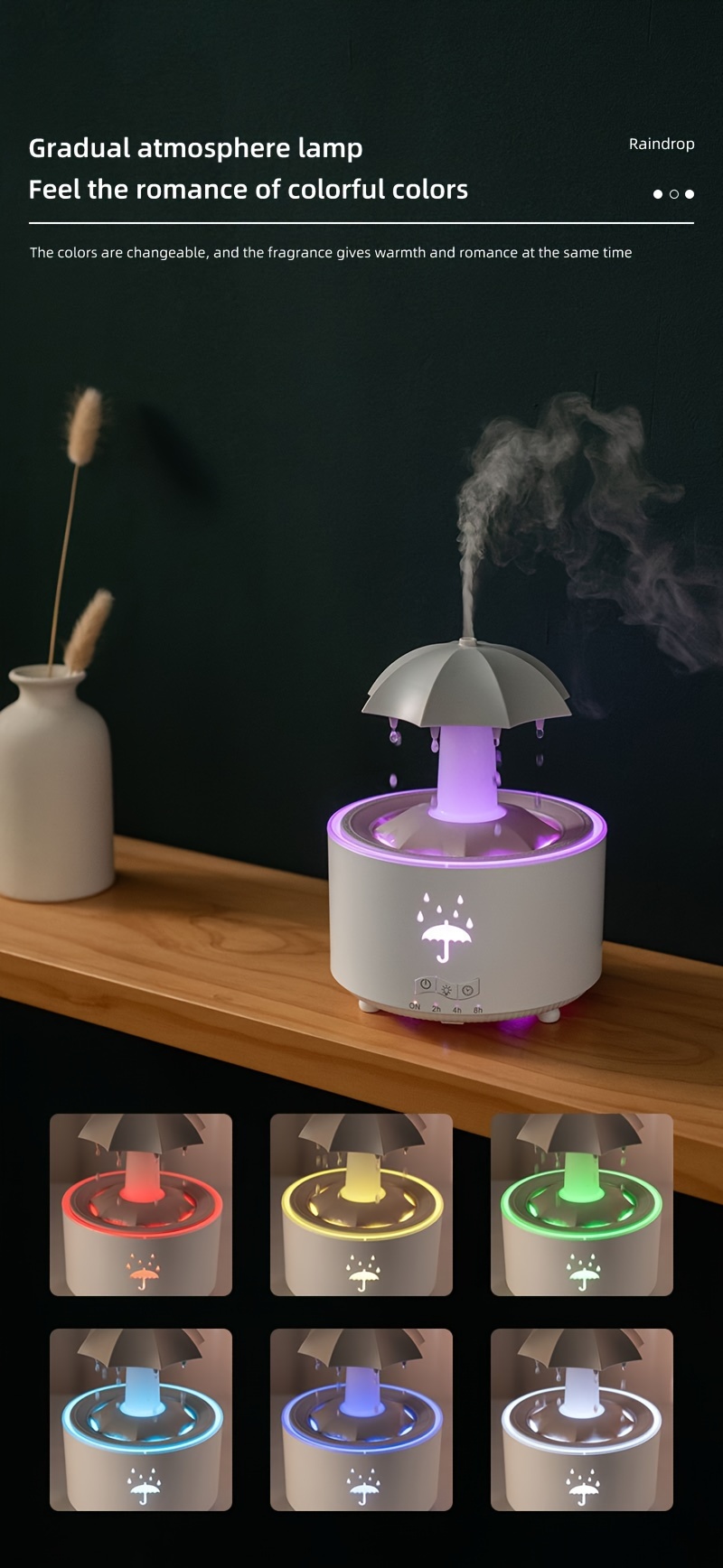 rotating water drop aromatherapy diffuser with essential oil timer auto shutoff 110v 220v us plug details 3