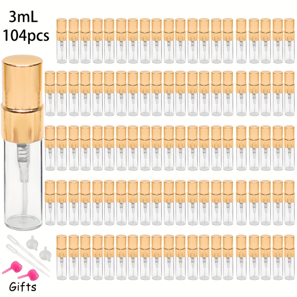 TEMU Wholesale Pack Of 104pcs, Golden/silvery/black Aluminum Spray Bottles, In 2ml/3ml/5ml/10ml, Glass Perfume Bottles, Portable, Essential For