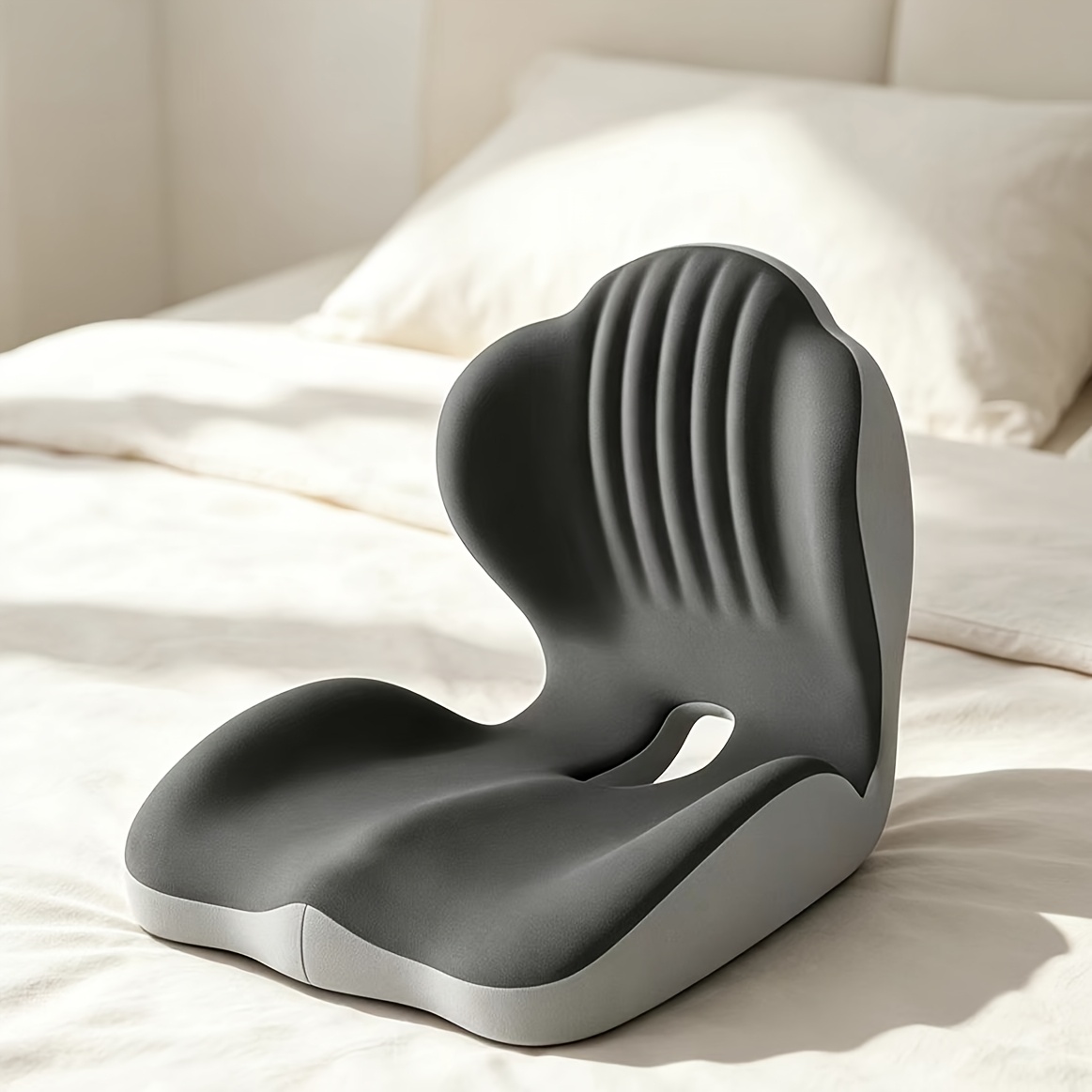 TEMU 1pc Car Seat Cushion Lumbar Support, Memory Foam Office Chair Pad With Inflatable Neck Pillow, 40x44x37cm Ergonomic For Driving/working/home
