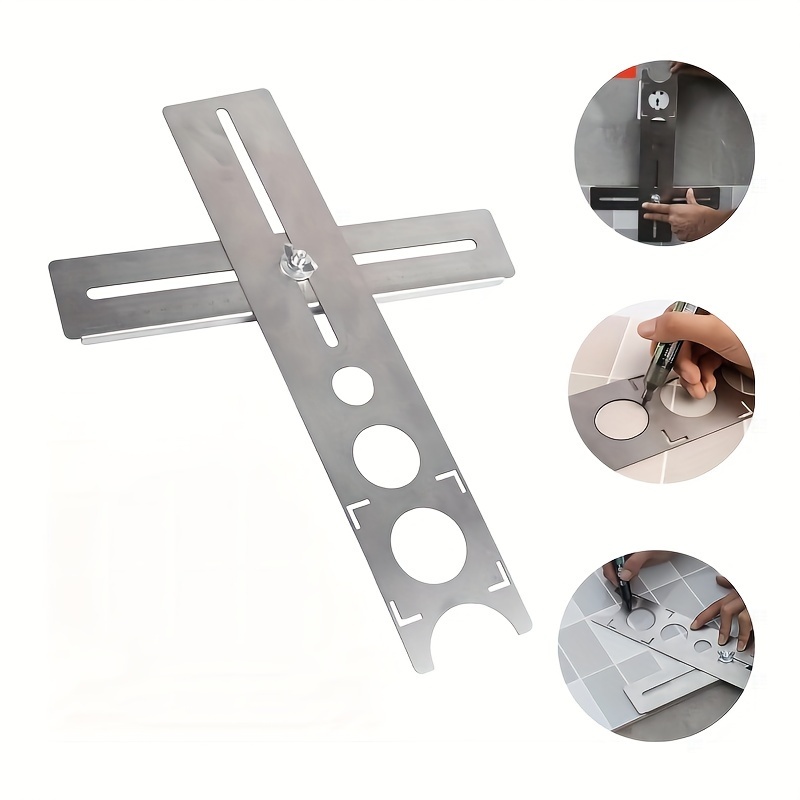 

1pc, Household Renovation Tile Locator Marking Position Ruler Measuring Ruler Drilling Positioning Tile Opener Universal Hole Opener Adjustable Multifunction Stainless Steel Auxiliary Tools