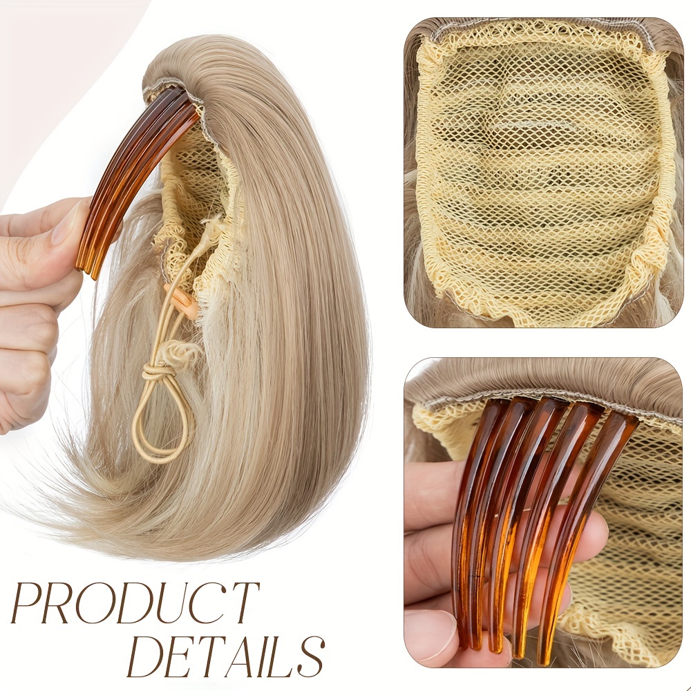 detachable long comb clip style bun ponytail drawstring ponytail hair extensions bun wig womens short ponytail bun halloween details 4