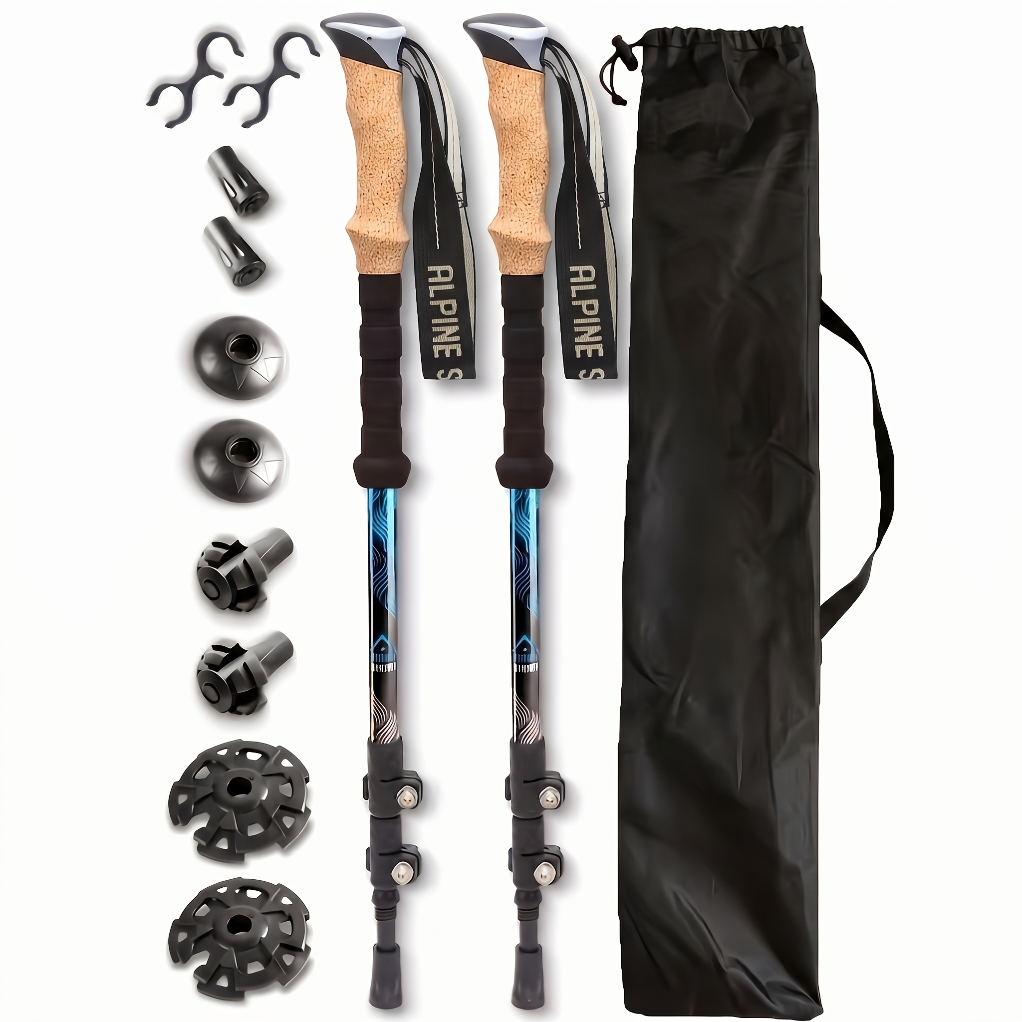 TEMU 1 Set 7075 Aluminum Alloy Outer Lock Trekking Poles With Multi-styles Additions - Blue