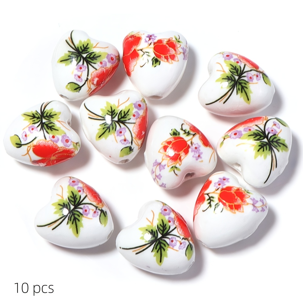 10pcs Random Color Ceramic Peach Heart Beads for Jewelry Making