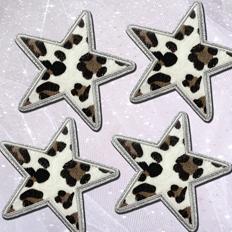 

4pcs Leopard Iron-on/sew-on Embroidered Patches With Silver , Mixed Color, For Diy Fashion Handcraft Decor On Clothing, Hats, Bags