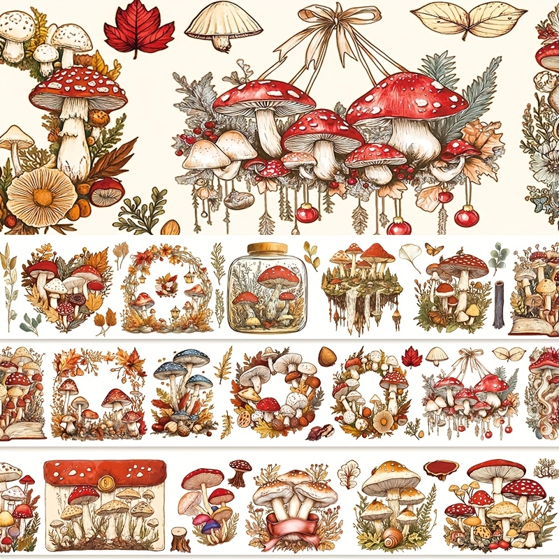 Image of 2m/roll Matte Mushroom Pet Tape Fallen Leaves Washi Masking Tape Decorative Adhesive Stickers For Planner Scrapbooking Collage Material 100cm Loop