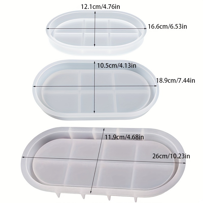 Image of 3pcs Oval Tray Silicone Mold Concrete Mould Plaster Ornament Silicone Mould Jewellery Tray Moulds Epoxy Resin Bowl Plate Storage Tray