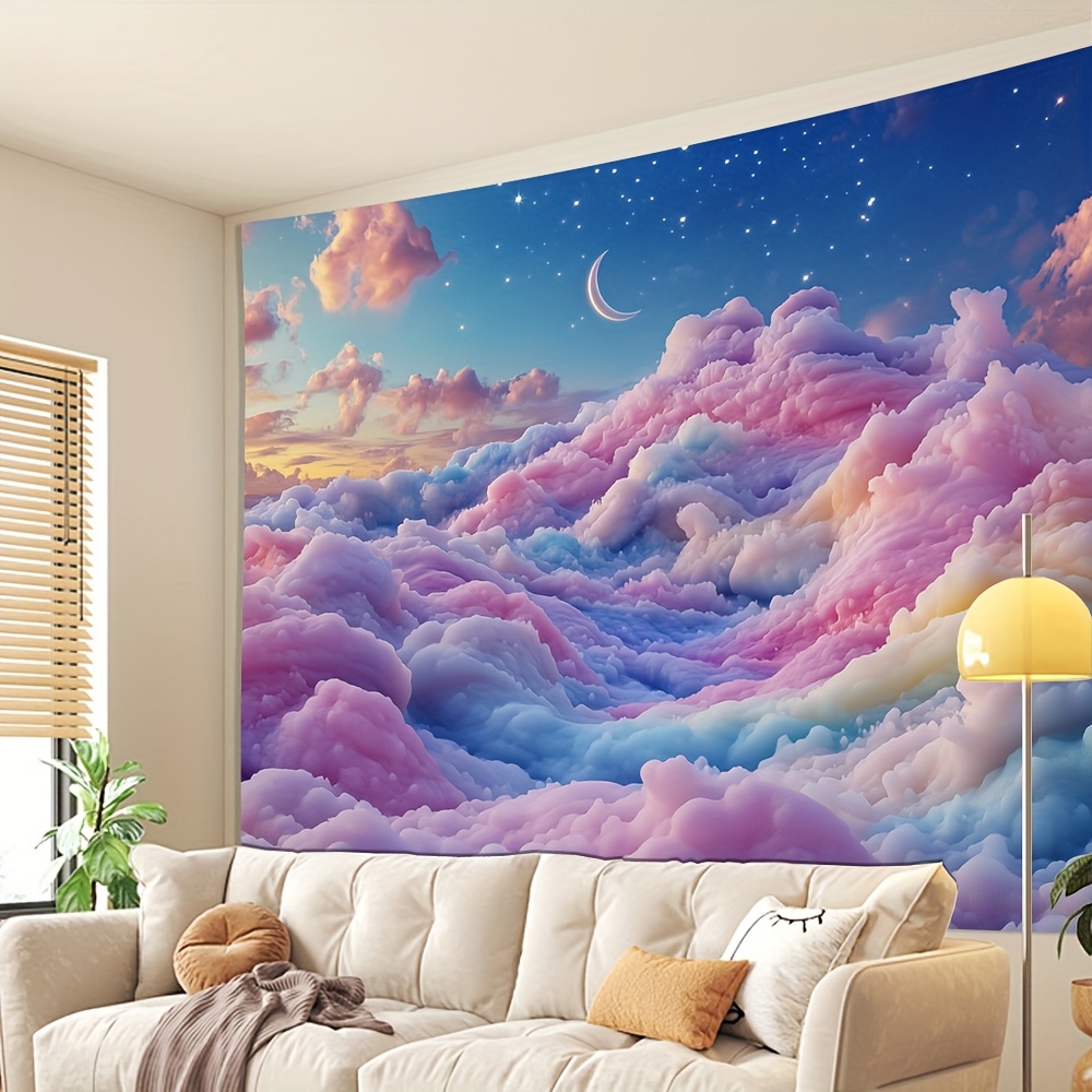 TEMU 1pc Colorful Clouds Theme Wall Tapestry, Polyester, Wall Hanging Decor For Living Room, Bedroom, Office, Home & Party Decoration, Creative Gift