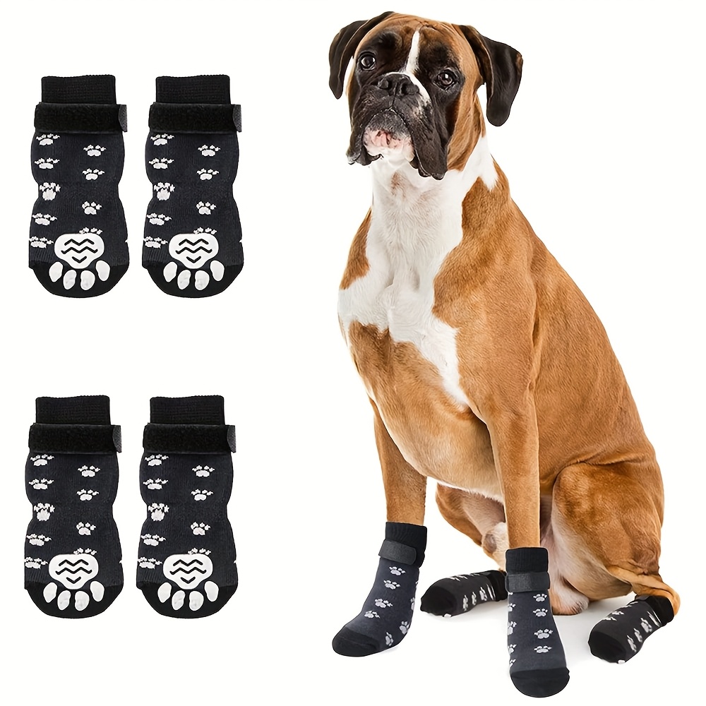 4pcs Non-Slip Dog Socks with Adjustable Elastic Paw Protection