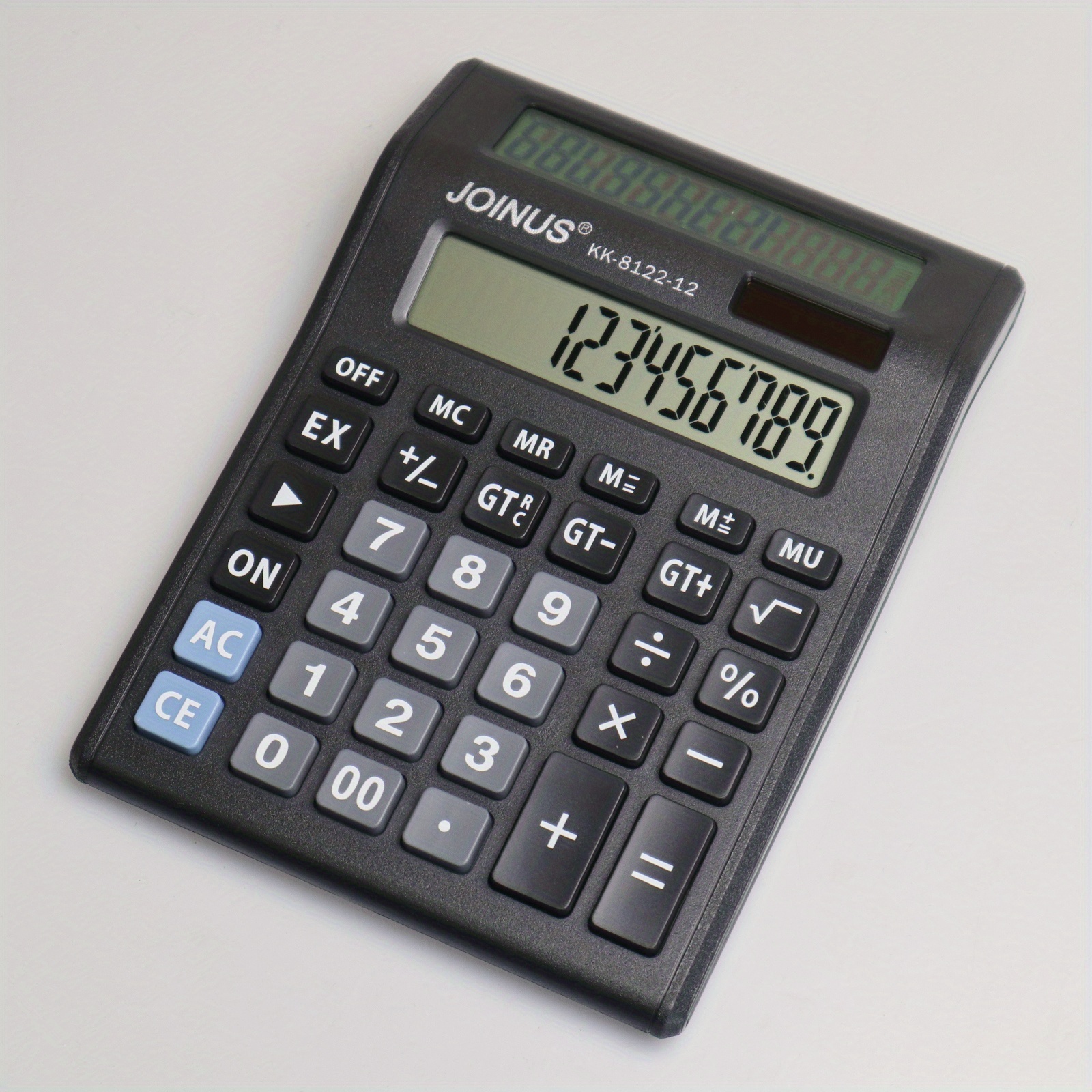 Calculator + Set de Pixuri Gel (2 bucăți), Calculator Financiar Profesional 12/14 Cifre - Afișaj LCD Mare pentru Citire Ușoară, Alimentat Solar Pentru Birou, Școală și Acasă (Fără Baterie)