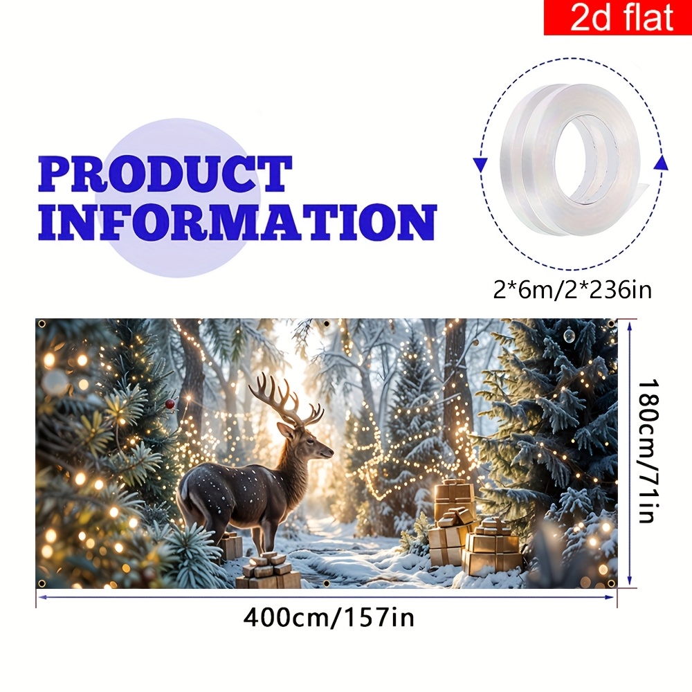 TEMU 2d Door Banner, 2d Flat Banner, 1pc Christmas Garage Door Banner, Polyester, Bright And Durable, Pattern Large Mural Party Banner For Winter New