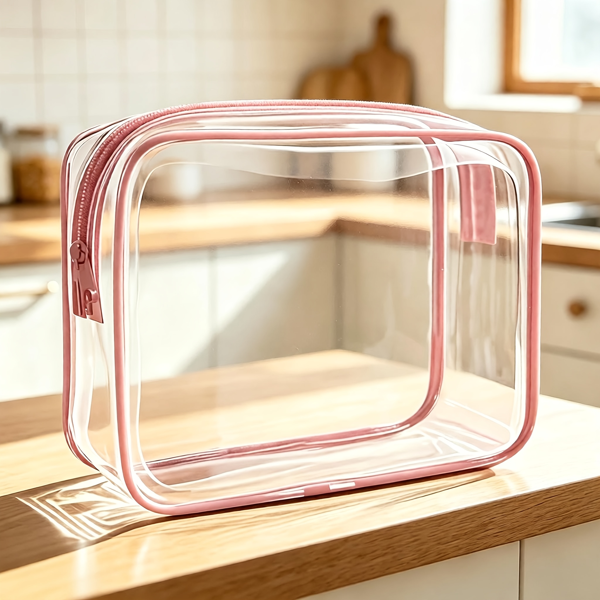 TEMU 1 Stück Große, transparente Kosmetik- und Kulturtasche mit Reißverschluss - Minimalistischer Stil, leicht zu reinigende, tragbare Aufbewahrung