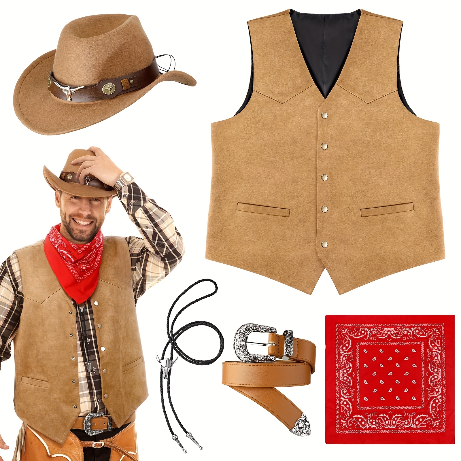 YONGHS Baby Western Cowboy Costume Suede Tassels Vest Waistcoat Halloween Cosplay Dress Up Brown 6 12 Months