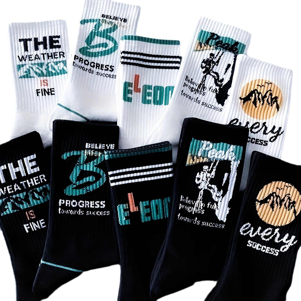 

Lot De 5 Paires De Chaussettes Tendance Pour Hommes Avec Motif De Lettres Graffiti, Confortables Et Respirantes, Idéales Pour Une Tenue Décontractée Et Confortable En Extérieur.