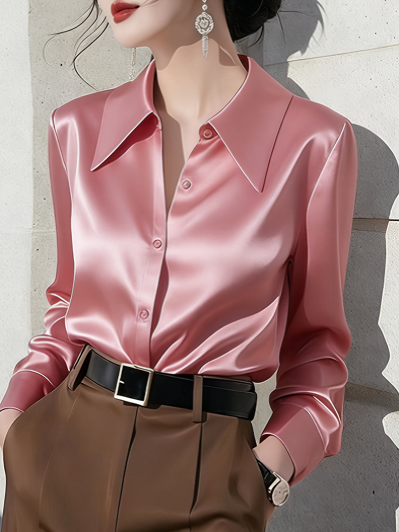 Camisa de Manga Larga Casual y Cómoda para Mujer, Ideal para Oficina en Primavera/Otoño