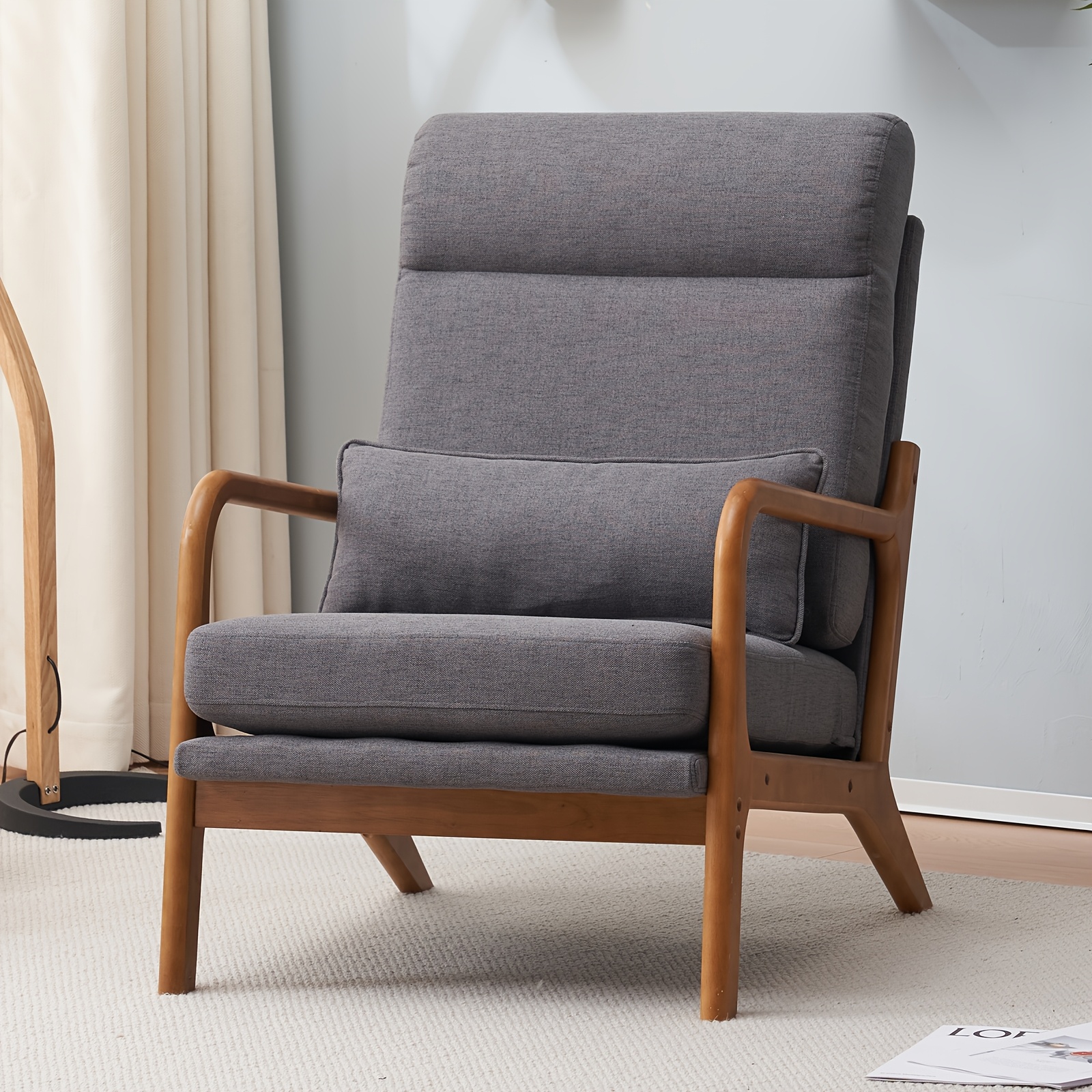 TEMU Mid-century Modern Accent Chair - Heavy-duty Solid Wood Frame, No , Plush Cushioned Seat & Backrest, Room/bedroom Lounge Chair For Reading Nook,