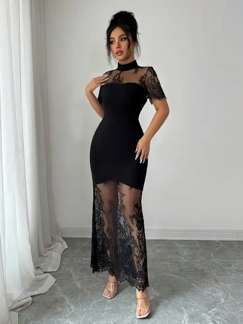 black womens party dress Dress, Black Dress, Women Maxi Dress, Floor Length Dress, Gothic Clothing, Minimalist Dress, Ball Gown Dress, Fashion A sexy little black dress featuring a ruffled split and v Plus Size Black Cocktail Dresses