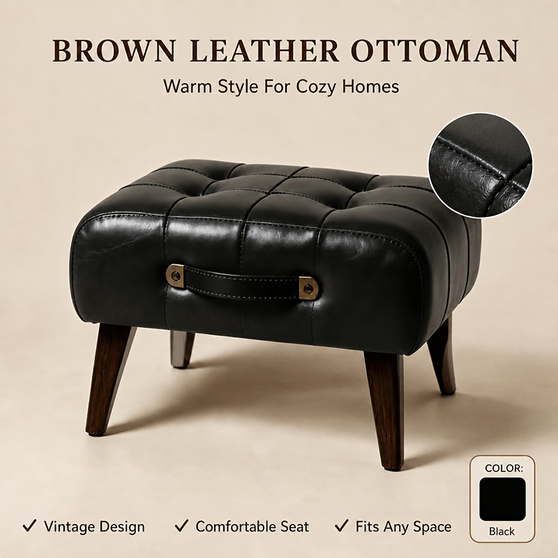 Image of Footstool With Portable Handle - Ottoman Pouffe Seat, Modern Coffee Table Stool And Foot Rest For Living Room, Small Square Padded Bench