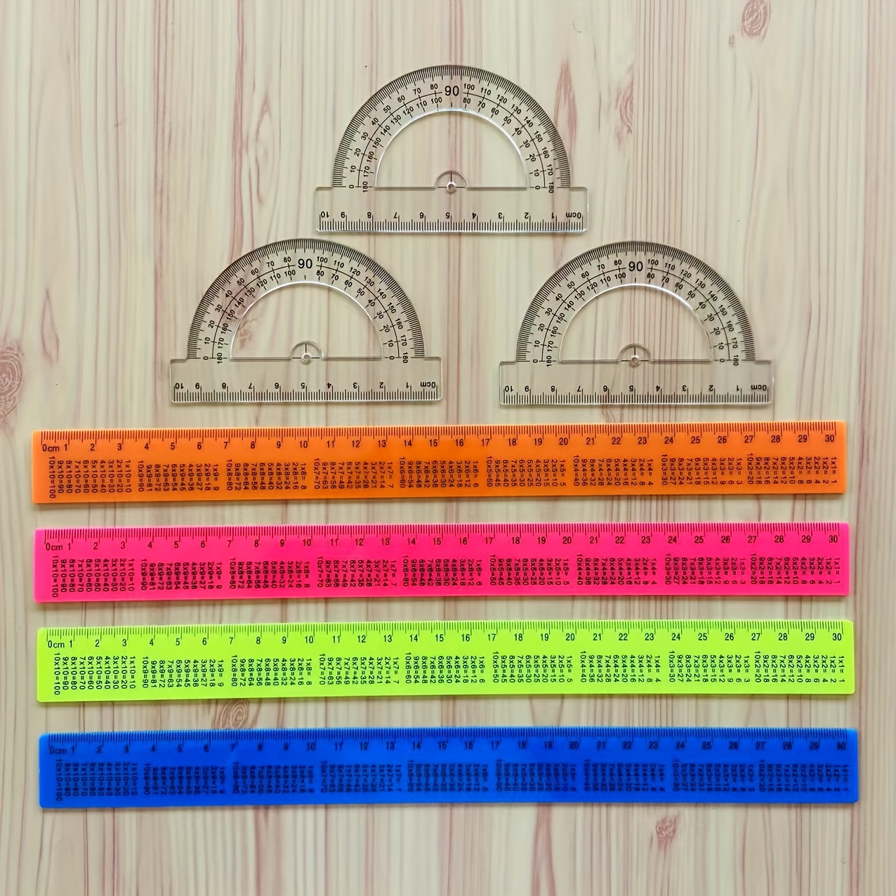 TEMU 4pcs Ruler Set: Multiplication Table Ruler, 30cm Straight Edge, Advertising Drawing Ruler, Creative Rulers With 3 Protractors