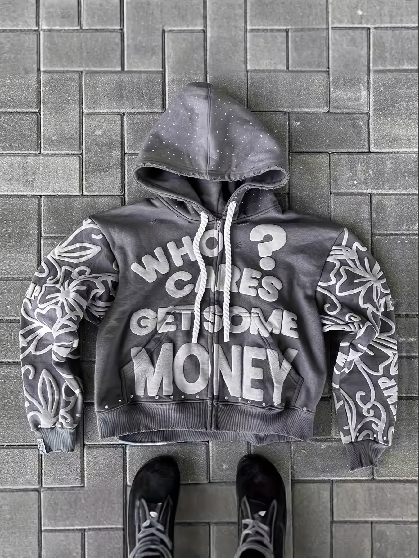 Couple Matching Y2K Letter Print Destroyed Hoodie | Unisex Oversized Zip Up Or Pullover Sweatshirt | Harajuku Hip Hop Streetwear Hoodie for Men And Women | Trendy Casual Autumn Winter Fashion Outerwear | Loose Fit Graphic Jacket Top