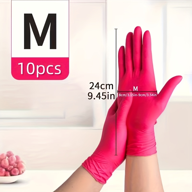 10pcs disposable nitrile gloves dark pink durable and lightweight suitable for household cleaning hairdressing pet grooming kitchen and bathroom use multiple sizes    