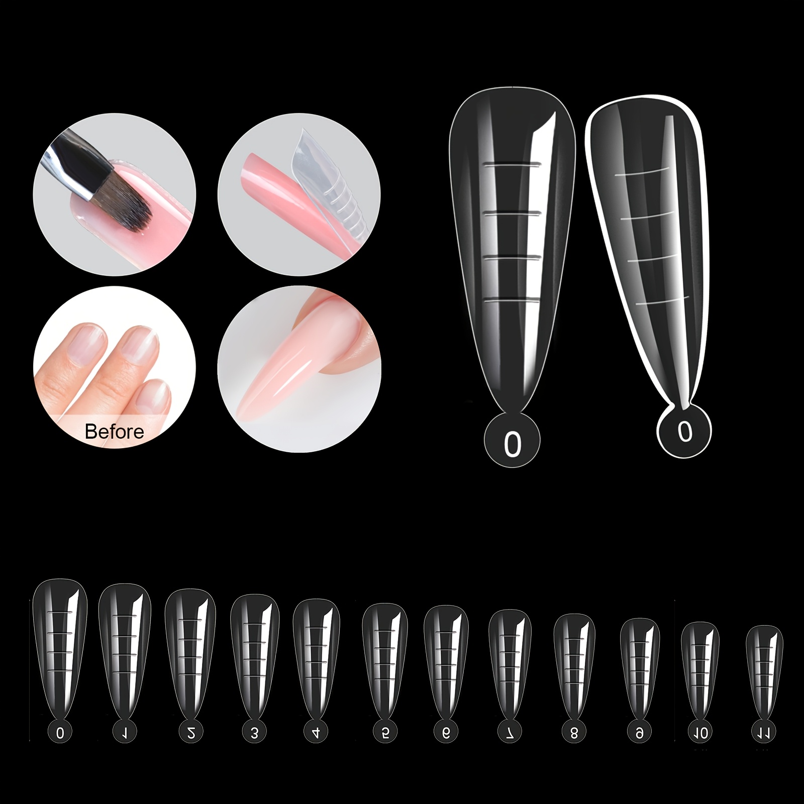 TEMU 72pcs Nail Art Quick Extension Nail Forms With Measurement Marks, Almond-shaped Nail Mold Stickers, Suitable For Fast-drying Gel Full Coverage