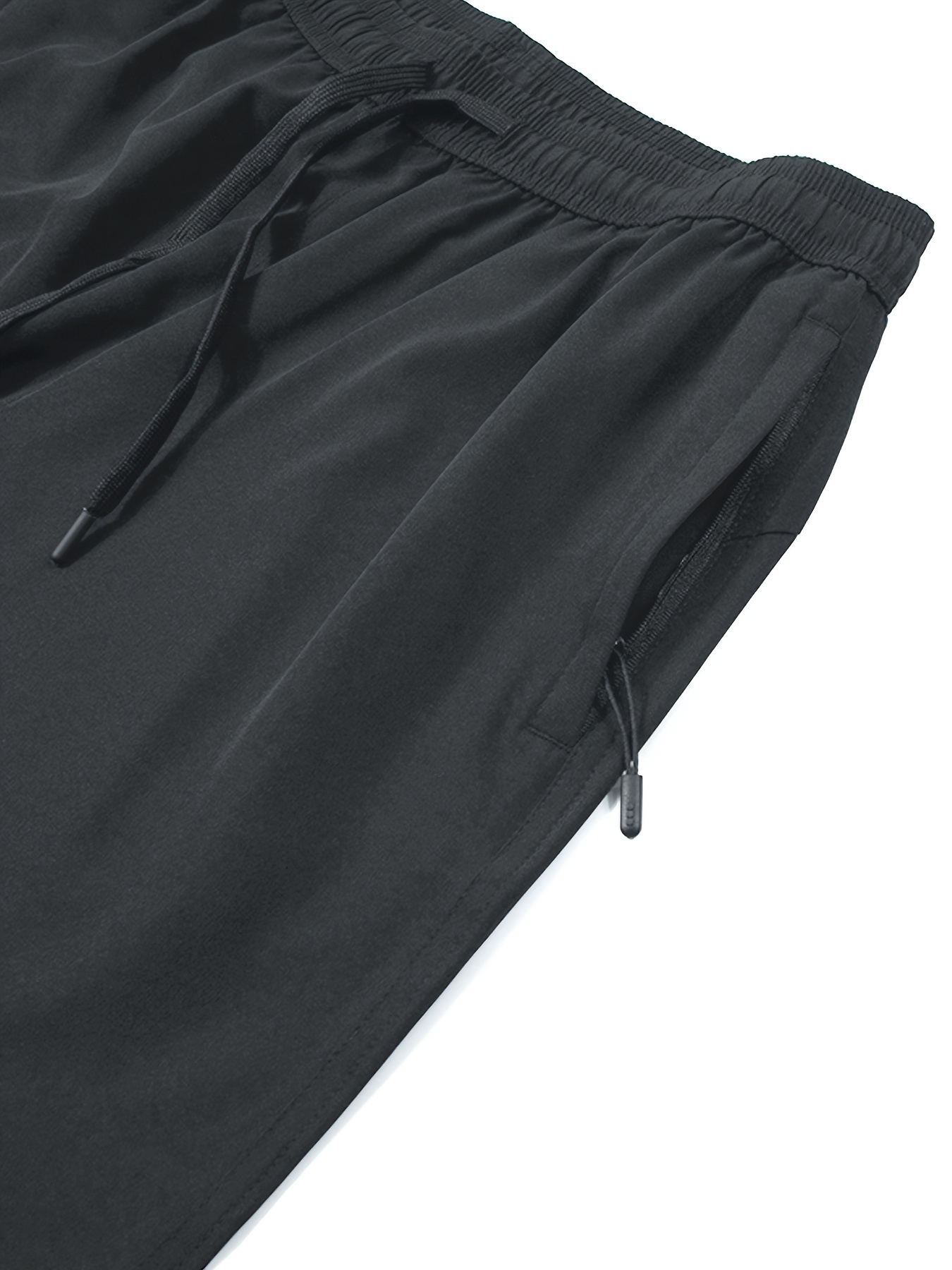 Men's Breathable Solid Quick Dry Shorts With Side Pockets, Summer Drawstring Elastic Waist Loose Fit Shorts For Running, Fitness, Training
