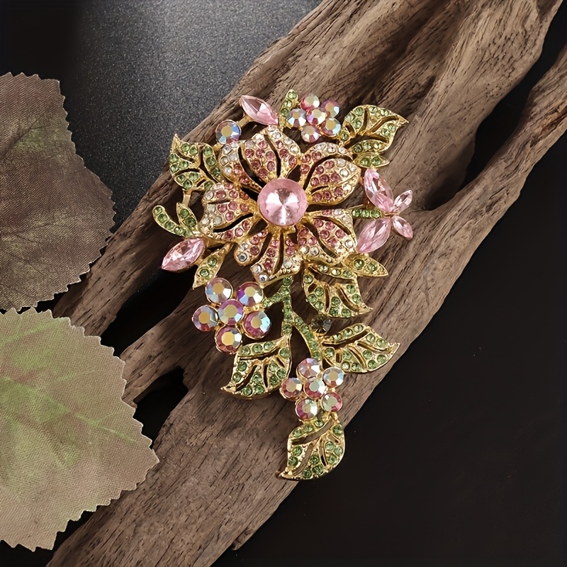 Image of Exquisite Fashion Colorful Zirconia Flower Brooch For Men, Stage Dress Pin Accessories, Souvenir Jewelry, For Gifts