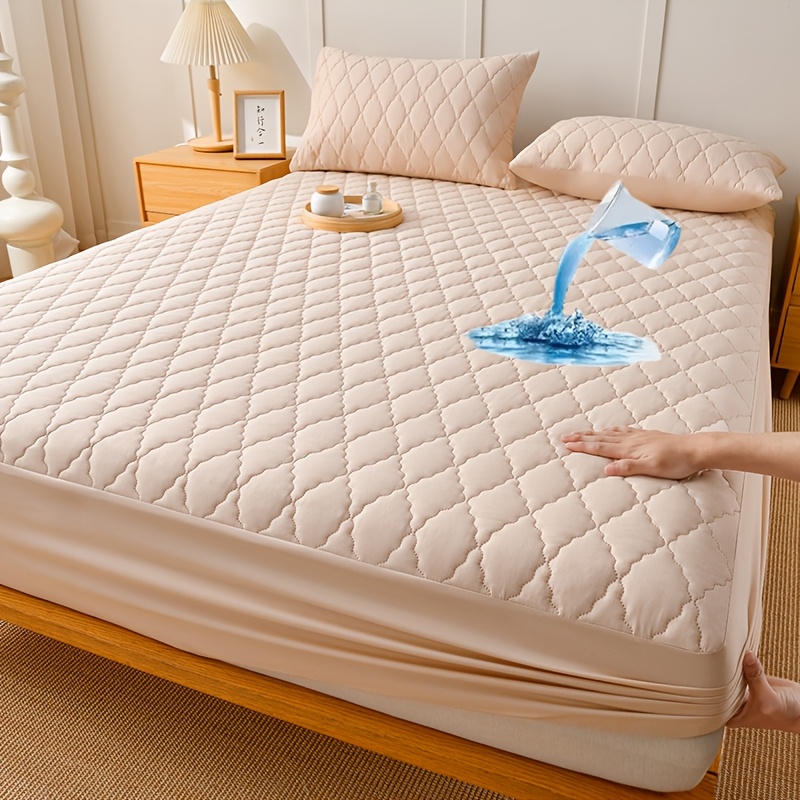 TEMU 1 Luxury Soft Comfortable Waterproof Mattress Protector - Layered Fitted Sheet, Solid Color Bedding Full Cover Mattress Protector - Bedrooms And