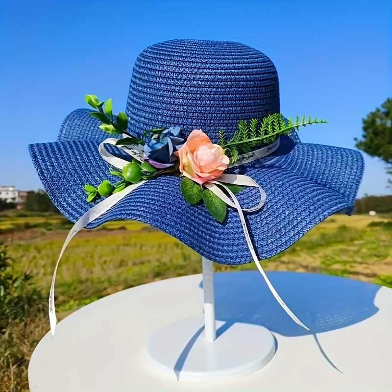 Exquisite Flower Decor Straw Hat, Women's Summer Sun Protection Sunshade  Hat, Travel Sun Hat Seaside Beach Hat