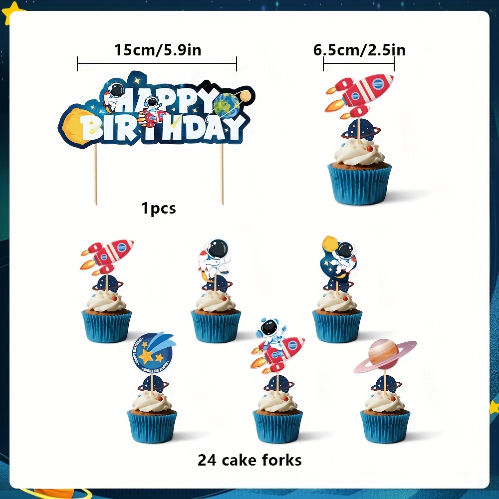 Image of 25pcs Toppers, Birthday Party Supplies, Rocket, Planet And -themed Party Decorations, Perfect For Baby Showers, Birthday Parties And Outer Space Theme Celebrations