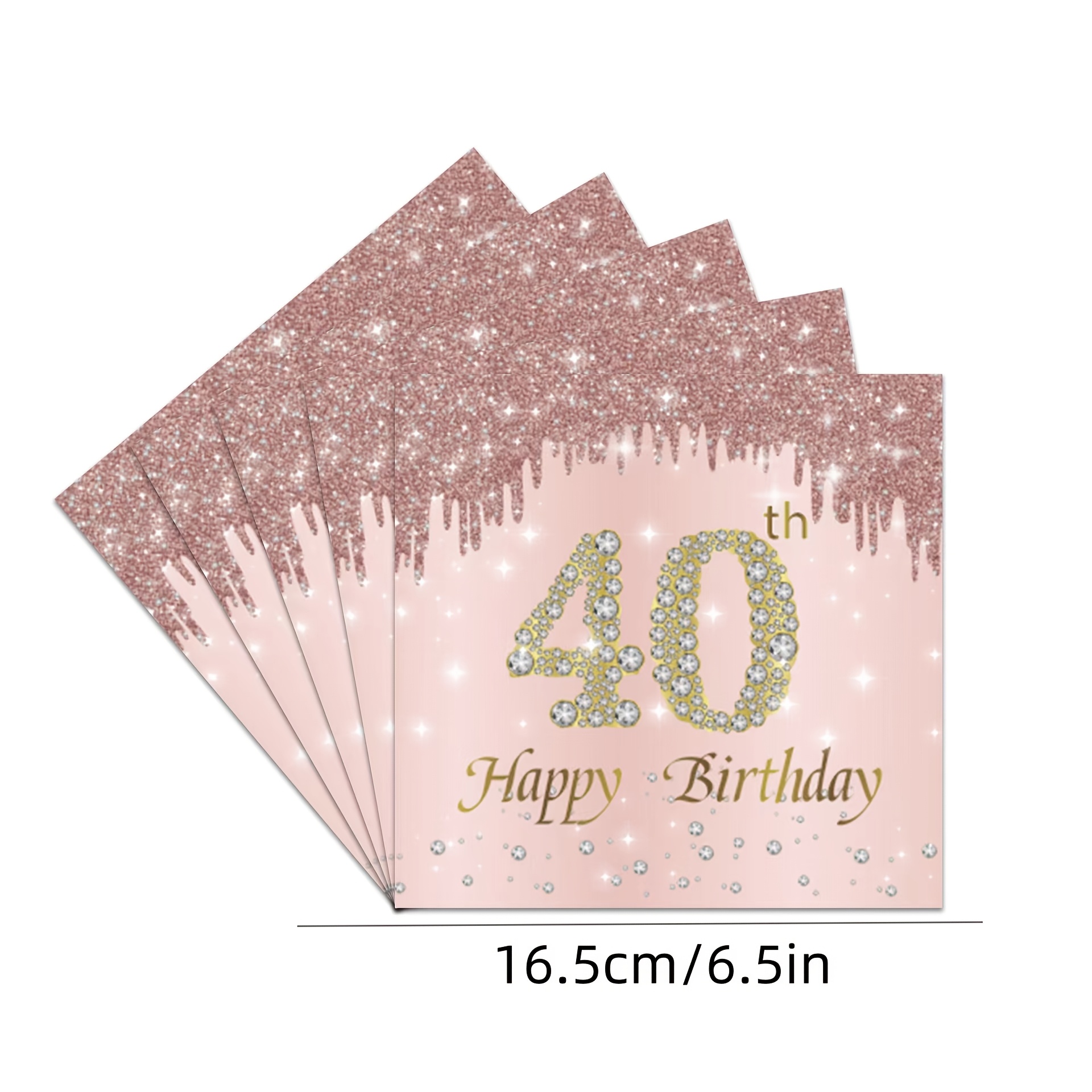 TEMU Lot de 19 serviettes pour 40e anniversaire, convient pour les décorations de fête des 40 ans, vaisselle rose doré rose à thème numéroté pour ,