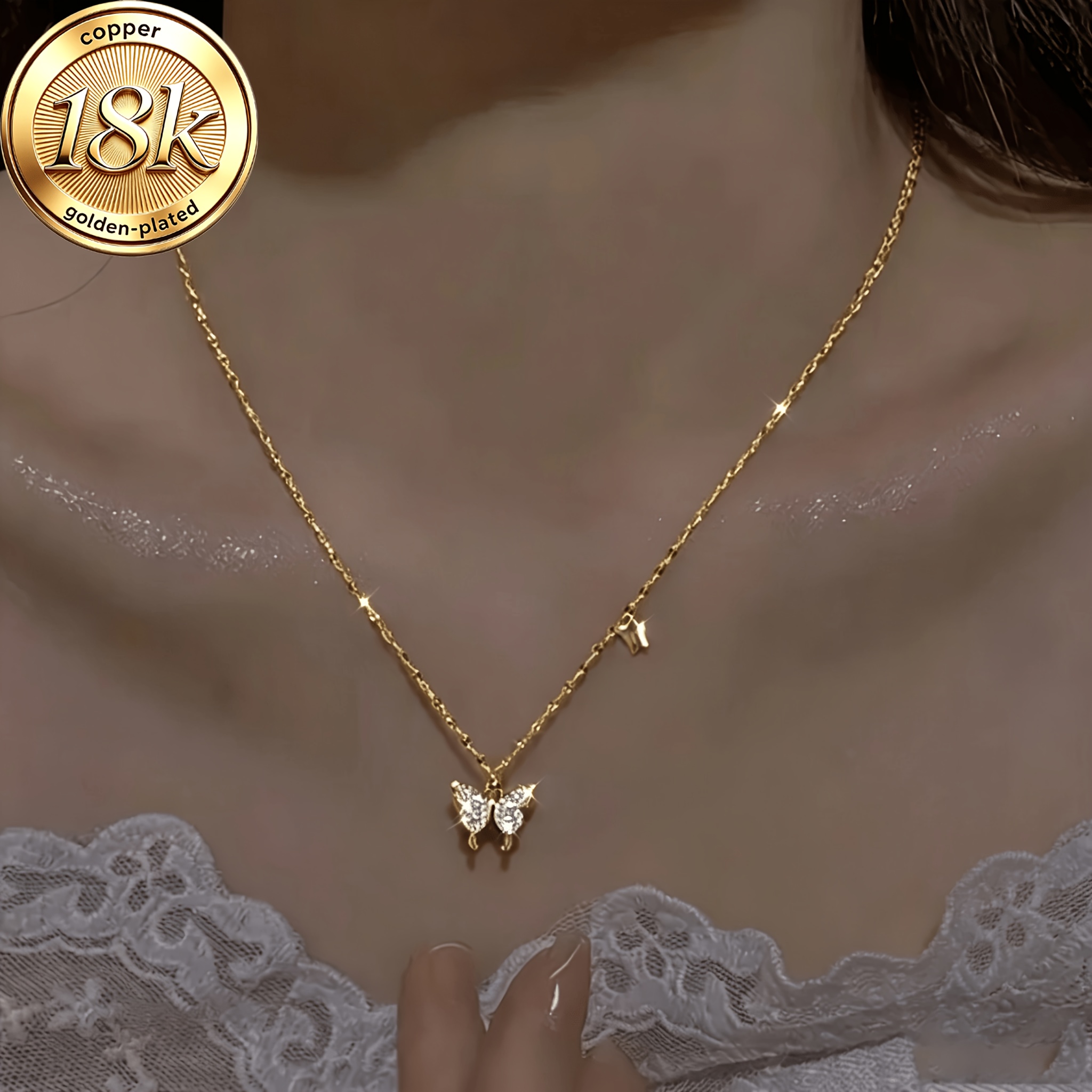 18K Gold-Plated Minimalist Butterfly Pendant Necklace