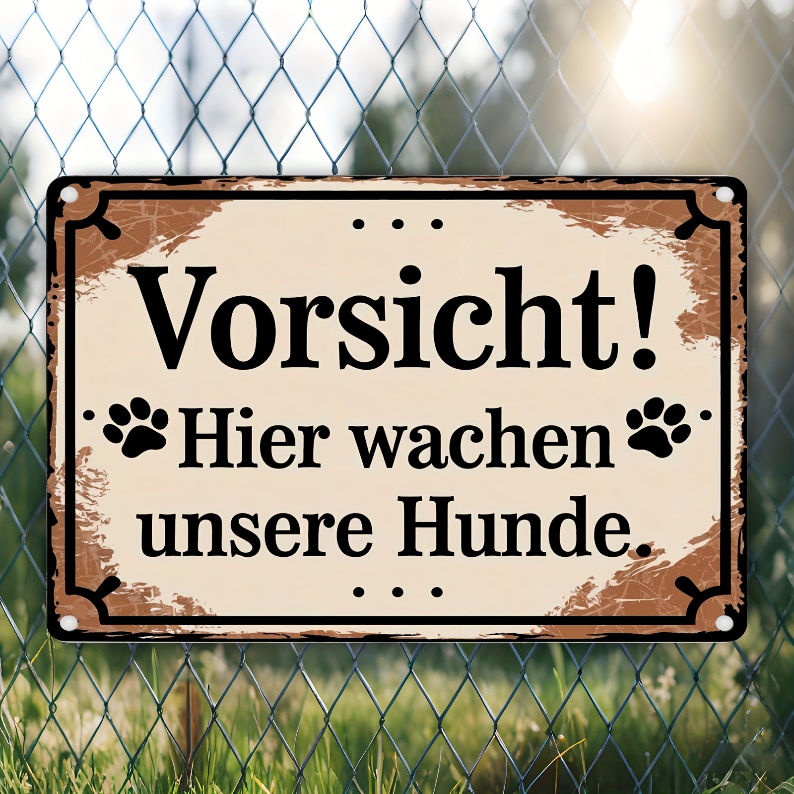 TEMU 2d Flat, 1pc Metal Sign, - Vintage Metal Tin Sign - "vorsicht! Wachen Unsere Hunde" (caution! Our Dogs Are Watching) - Rustic Dog Watching
