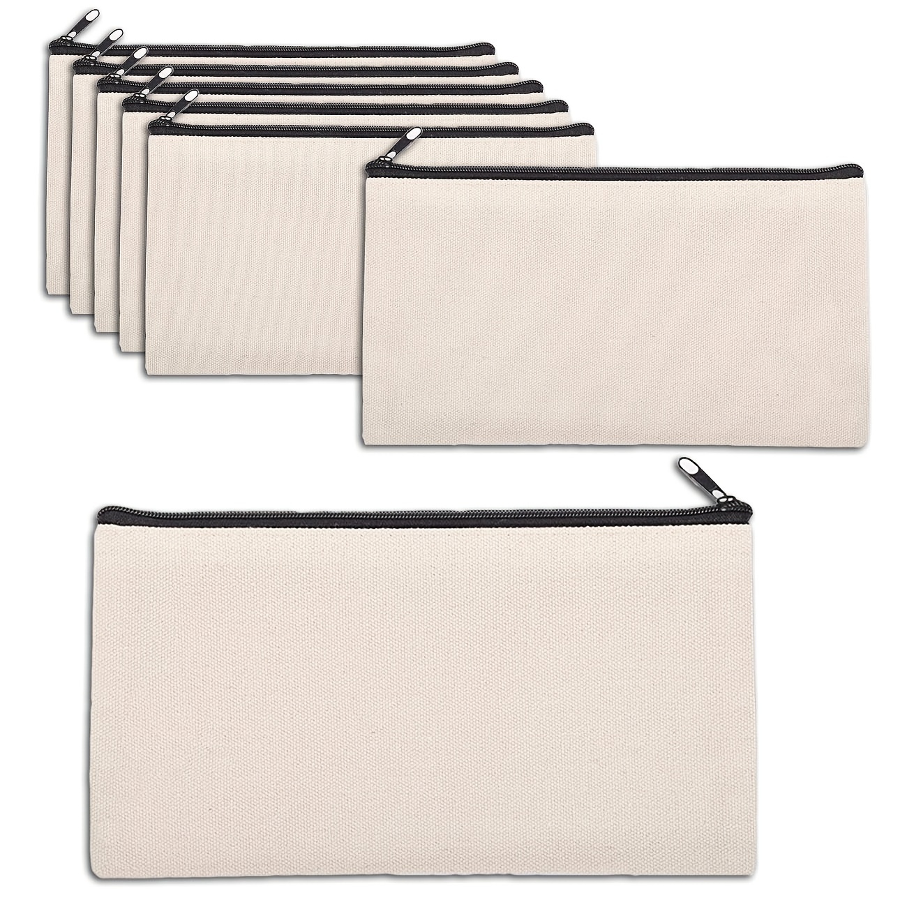 

50pcs Canvas Zipper Bag Multi-functional Blank Diy Craft Bag Makeup Cosmetics Stationery Storage Bag (8.3*4.7 Inches)