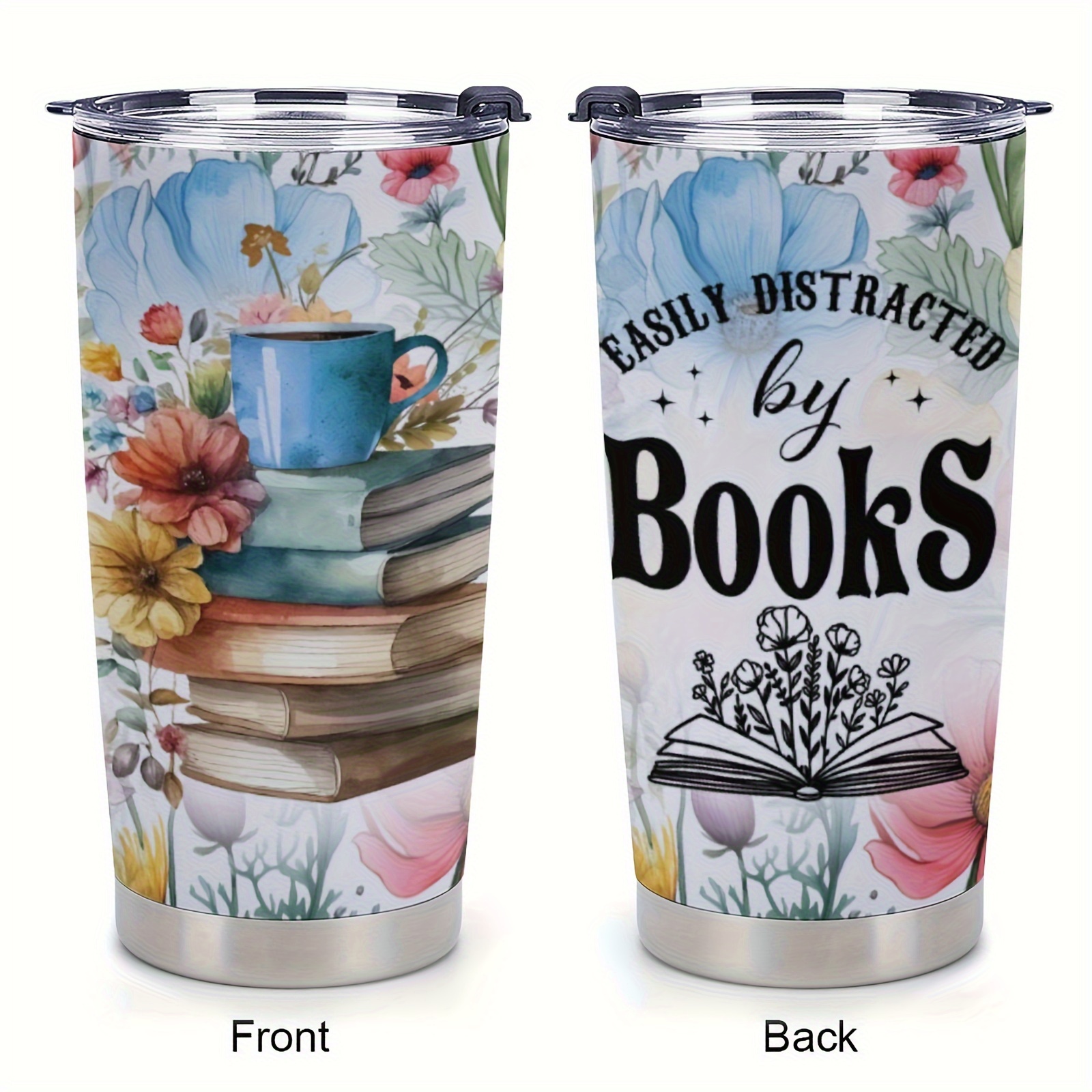 

1pc 20oz Stainless Steel Insulated Water Cup With Pink Sunlight Patternand Books Text - Perfect Day Gift With Straw Included,christmas Gifts,valentine's Day Gifts